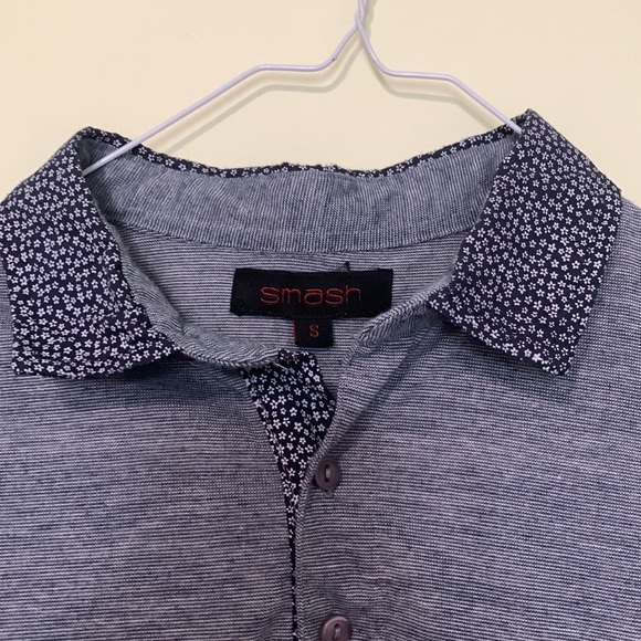 Grey Polo with Patterened Collar - Picture 3 of 4